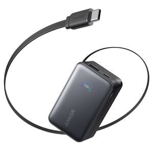 Anker -  10000 mAh 45W with Built-In Retractable USB- Black